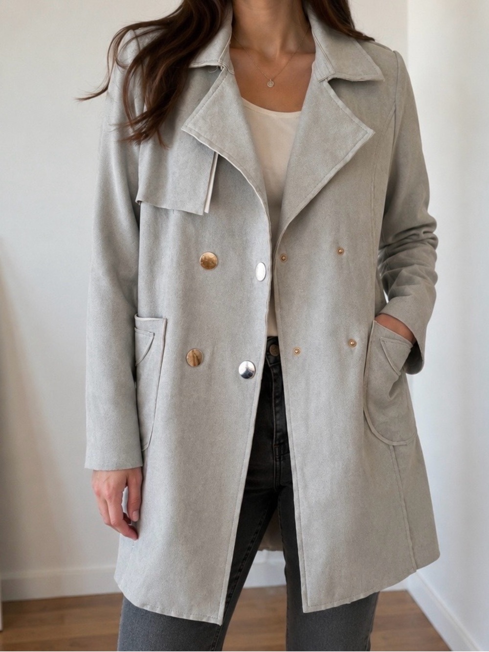 Vintage Light Gray Trench Coat - Women Size S